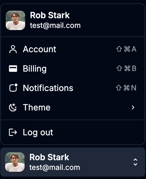 Dashboard User Menu